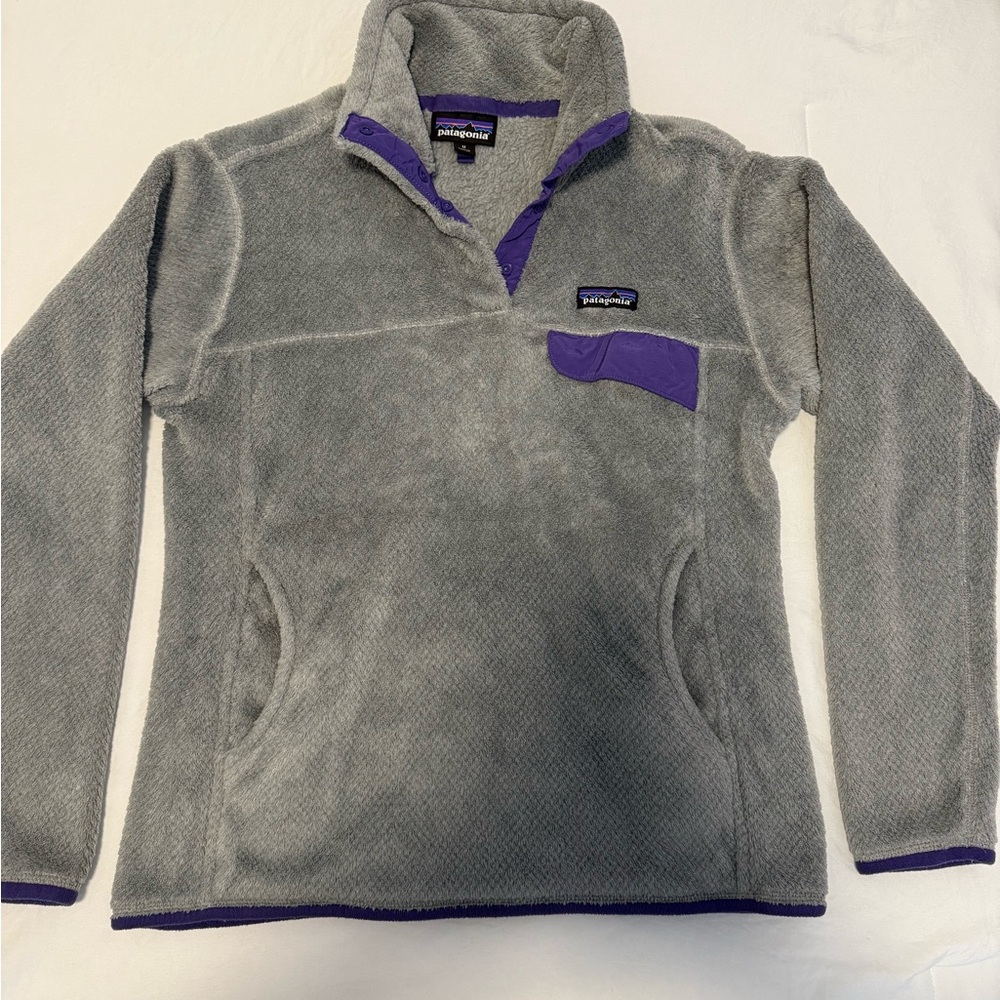 Patagonia Gray and Purple Fleece Pullover